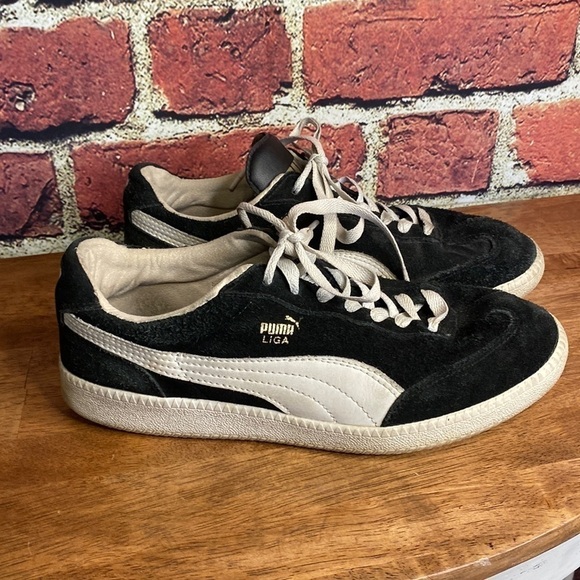 Puma Liga Suede Black & White Leather Sneakers Size 7.5 - Picture 3 of 14